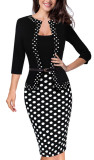 Midi Waist Square Neck Fashion Women Chic Career Zip Patchwork Bodycon Dress