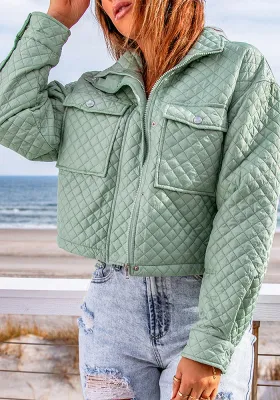 Fall Winter Women'S Casual Long Sleeve Jacket Turndown Collar Solid Color Loose Zip Cropped Jacket