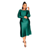 Fall Women'S Elegant Off Shoulder Solid Long Sleeve Midi Dress