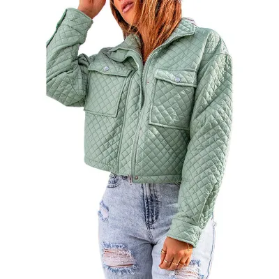 Fall Winter Women'S Casual Long Sleeve Jacket Turndown Collar Solid Color Loose Zip Cropped Jacket