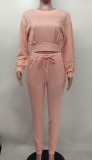 Fashion Solid Slim Fit Long Sleeve Slim Crop Two Piece Tracksuit