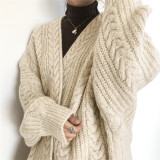 Autumn And Winter Outdoor Wear Knitting Cardigan Retro Fashion Loose Long Women'S Sweater Coat