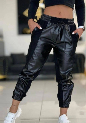 Women'S Pu Leather Patchwork Casual Pants