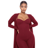 Fall Women'S Fashion Straps Jumpsuit + Casual Fall Loose Long Sleeves Cardigan