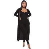 Fall Women'S Fashion Straps Jumpsuit + Casual Fall Loose Long Sleeves Cardigan