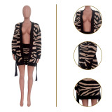 Women'S Knitting Leopard Sweater Cardigan + Shorts Two Piece Set