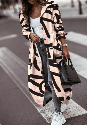 Autumn Winter Fashion Printed Single-Breasted Pockets Long Trench Coat