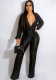 Women'S Autumn And Winter Sexy Deep V One Piece High Waist Casual Wide Leg Jumpsuit