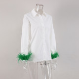 Autumn Fashion Slim Fur Trim Long Sleeve Women'S White Shirt Top
