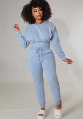 Fashion Solid Slim Fit Long Sleeve Slim Crop Two Piece Tracksuit