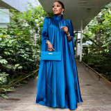 Dubai Muslim Women'S High Neck Loose Swing Robe Satin Dress Women'S Abaya