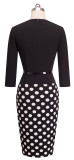 Midi Waist Square Neck Fashion Women Chic Career Zip Patchwork Bodycon Dress