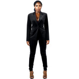 Women Sexy Fashion V-Neck Solid Blazer And Pant Two-Piece