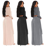 Women Solid Color Velvet Long Sleeve Top+ Pants Two-Piece