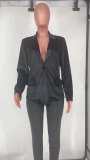 Women Sexy Fashion V-Neck Solid Blazer And Pant Two-Piece