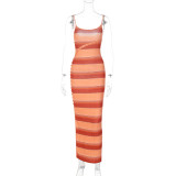 Women Striped Print Long Dress
