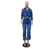 Women Autumn/Winter Denim Shirt And Pant + Two Pieces