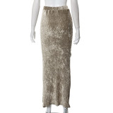 Women Autumn Pleated Slit Skirt