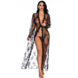 Women Sexy Lingerie Lace Long Sleeved Nightdress