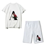 Women Letter Print Short Sleeve Top + Shorts Two Piece