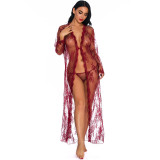 Women Sexy Lingerie Lace Long Sleeved Nightdress