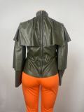 Fall/Winter Stand Collar Zip Fashion Plus Size Short Leather Jacket
