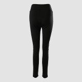 Women's Black pu Patchwork Waist Lace-Up Tight Fitting Pants