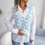 Fall/Winter Preppy Heart Print Knitting Vest Sweater Vest