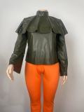 Fall/Winter Stand Collar Zip Fashion Plus Size Short Leather Jacket