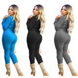 Women's Fall/Winter Fashion Basic Pants Solid Ribbed Casual Hooded Long Sleeve Set