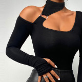 Women's Black Off Shoulder Solid Basic Top