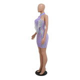 Sequin Halter Neck tassel A-line Bodycon Dress nightclub high-end sexy topless women's clothing