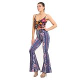 Trendy Tight Fitting Print Bell Bottom Pants Women'S Casual Pants