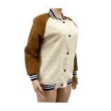 Women'S Fall/Winter Fleece Contrast Color Patchwork Baseball Jacket