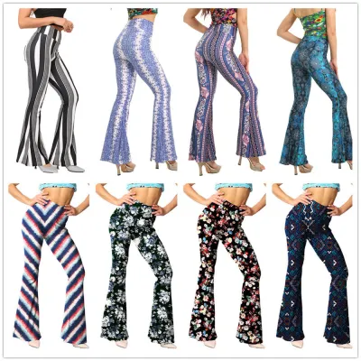 Trendy Tight Fitting Print Bell Bottom Pants Women'S Casual Pants
