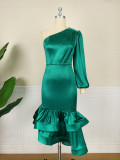 Fall New One Shoulder Slash Shoulder Formal Party Bodycon Bridesmaid Dresses