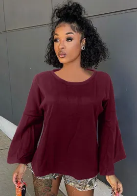 Women'S Flare Long Sleeve Solid Color Round Neck Loose Top