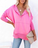 Fall Winter V-Neck Hooded Multicolor Bat Sleeves Hoodies Loose Ribbed Patchwork Women Top