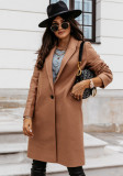 Women'S Fall Winter Turndown Collar Long Sleeve Solid Coat Jacket