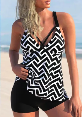 Tanking Bikini Geometric Print Two Piece Plus Size Swimsuit