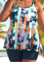 Tankini Digital Print Two Piece Slim Fit High Waist Plus Size Swimsuit