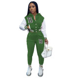 WomenCasual Embroidered Contrast Baseball Jersey with Cap and Pant Two Piece
