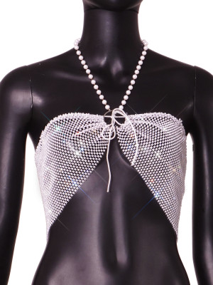 Women Sexy Flash Diamond Grid Crop Top