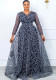 Plus Size Women Vintage Print Mesh See-Through Maxi Dress
