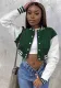 Women Fall Contrast Long Sleeve Reversible Crop Baseball Jacket