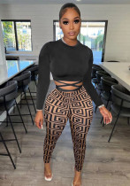 Plus Size Women Printed Long Sleeve Top and Pant Two Piece Set