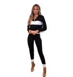 Women Winter Zip Contrast Long Sleeve Top And Trousers Two Piece