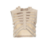 Women Solid Color Skeleton Hooded Sleeveless Top