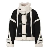 Women Winter Turtleneck Sherpa Loose Horn Buckle Jacket