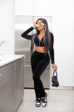 Womenvelvet Long Sleeve Hooded Top and Stacked Pant Casual Two Piece Set